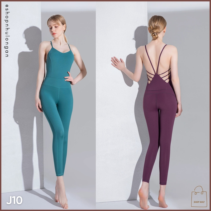 Jumpsuit nữ J10 hàng Quảng Châu cao cấp hở lưng vải co giãn 4 chiều, chuyên tập Gym Yoga