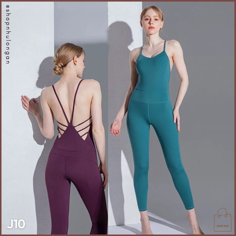 Jumpsuit nữ J10 hàng Quảng Châu cao cấp hở lưng vải co giãn 4 chiều, chuyên tập Gym Yoga