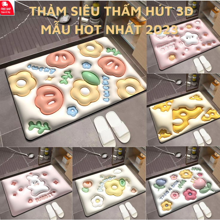 Thảm trải sàn hình 3d mẫu HOTHIT siêu thấm hút chống trượt