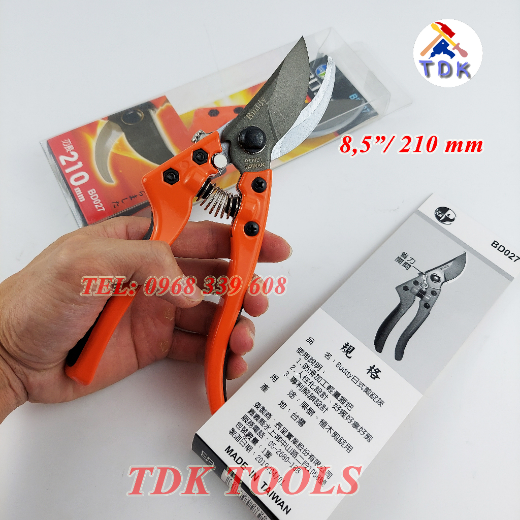 Kéo cắt cành cao cấp BUDDY BD027 lưỡi thép SK5 210mm (Đài Loan)