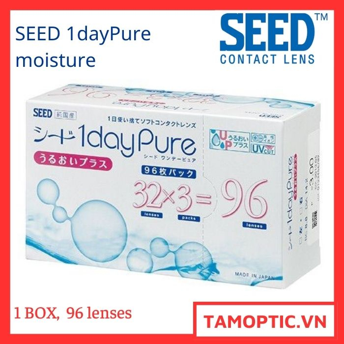 (96 lenses) Kính áp tròng 1 ngày SEED 1-Daypure Moisture UV Made in Japan