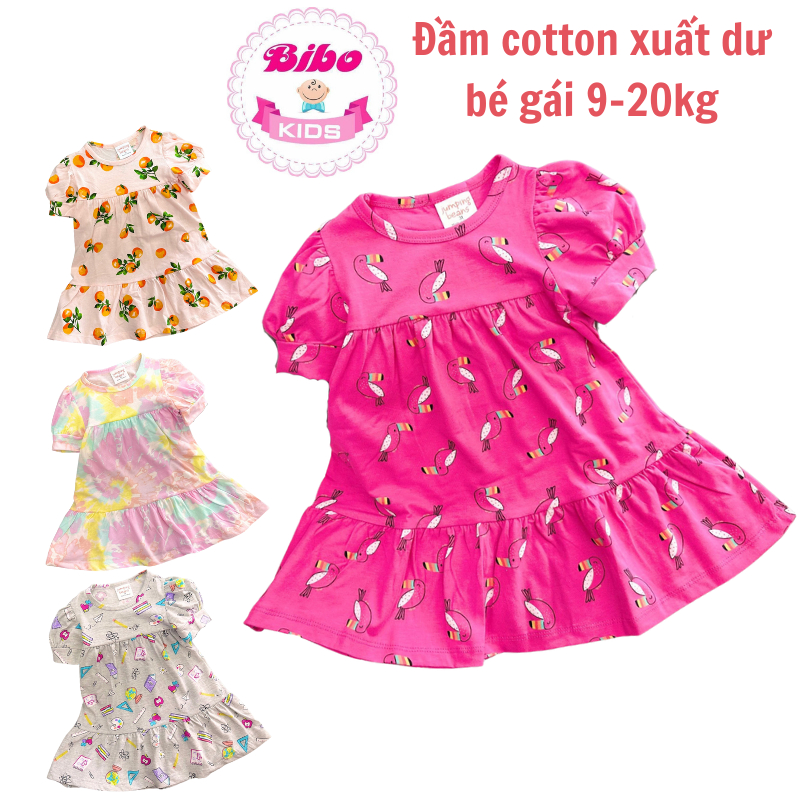 Đầm cotton xuất dư siêu mát size từ 09 đến 21kg, váy bé gái họa tiết in hoa dễ thương không phai -không xù nhão