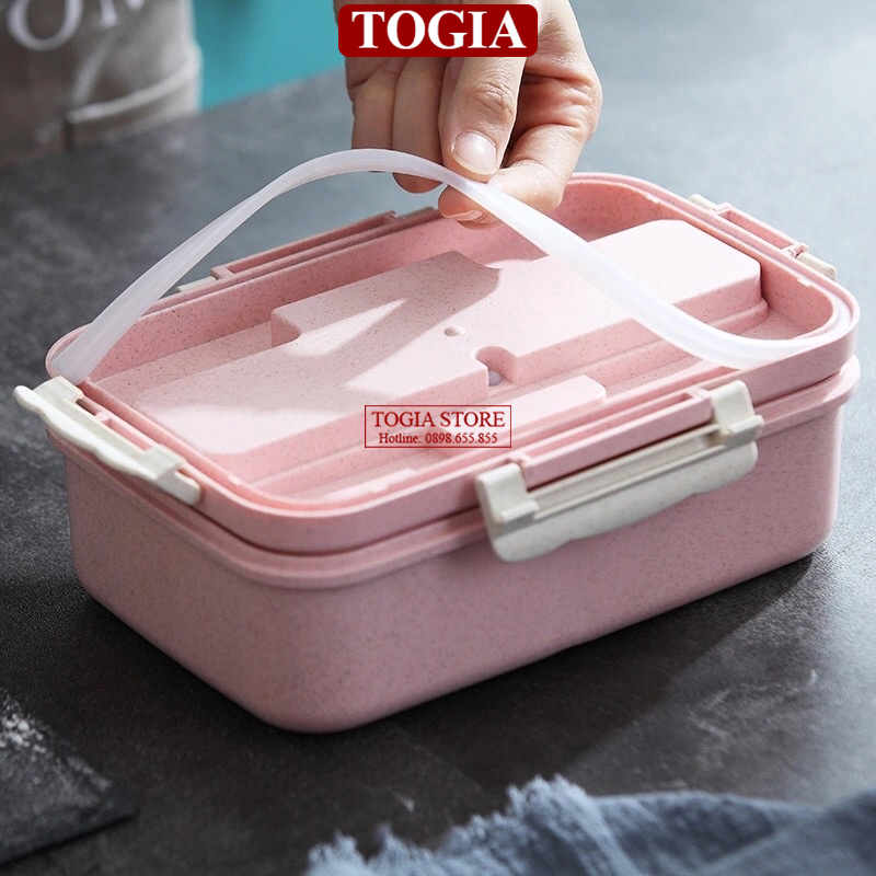 Hộp Cơm Lúa Mạch Chia Ngăn - Hôp Cơm Văn Phòng 3 Ngăn Kèm Đũa Thìa Sử Dụng Lò Vi Sóng An Toàn TOGIA
