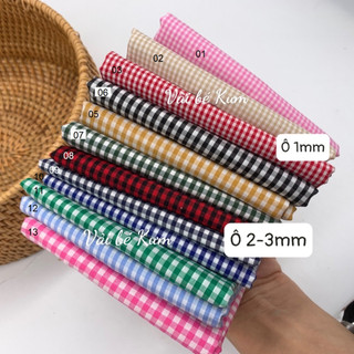 Vải thô kẻ caro may quần áo, váy đầm