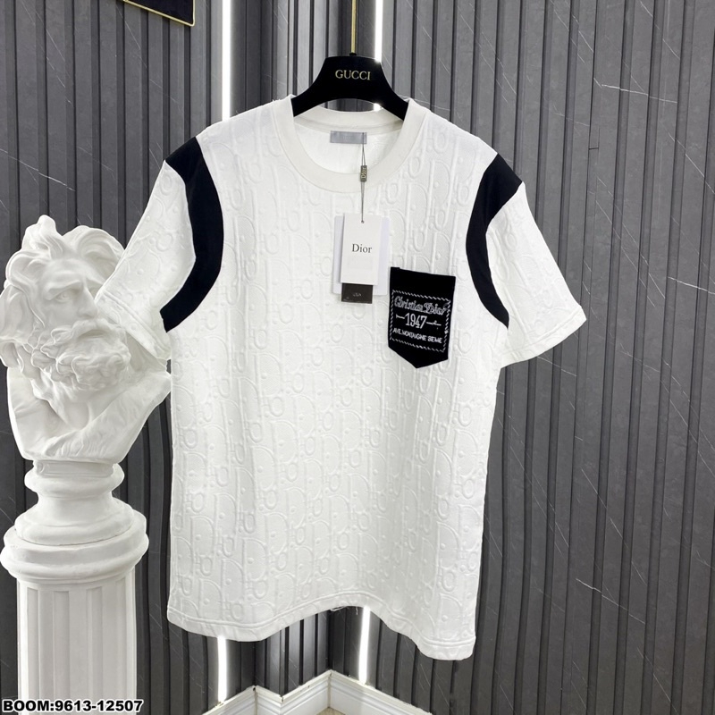 Áo phông nam nữ CD cổ tròn vải cotton xốp vân nổi