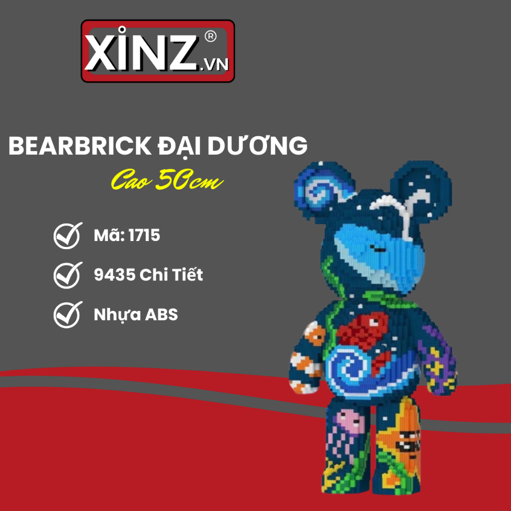 Đồ Chơi Mô Hình Lắp Ráp Gấu Bearbrick Đại Dương 50cm - Xinz 1715 - 9435 Chi Tiết