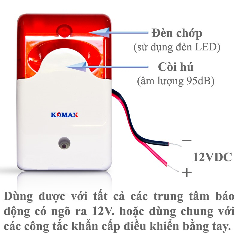 CÒI HỤ BÁO ĐỘNG KÈM ĐÈN CHỚP LED  có 3 dòng điện áp riêng biệt 12V, 24V và 220V, còi hú báo trộm báo cháy có đèn