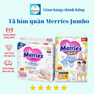 Tã merries cộng miếng nội địa nhật bỉm tả meries jumbo quần dán size newborn s m l xl xxl.