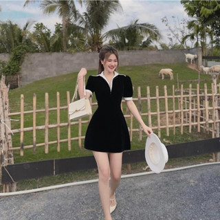Váy Dáng A Thiết Kế 2 Lớp Cổ Áo Cách Điệu, Chất Chéo Hàn Chính Phẩm