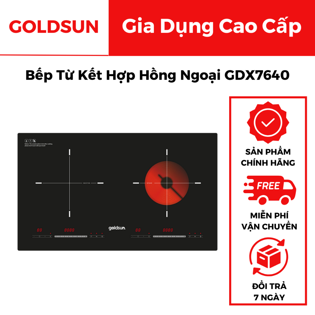 Bếp từ kết hợp hồng ngoại Goldsun GDX7640, Công nghệ Inverter, Công suất 4000w, Khóa an toàn trẻ em, Bảo hành 24 tháng