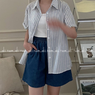 Áo sơ mi thô đũi mềm kẻ sọc dọc