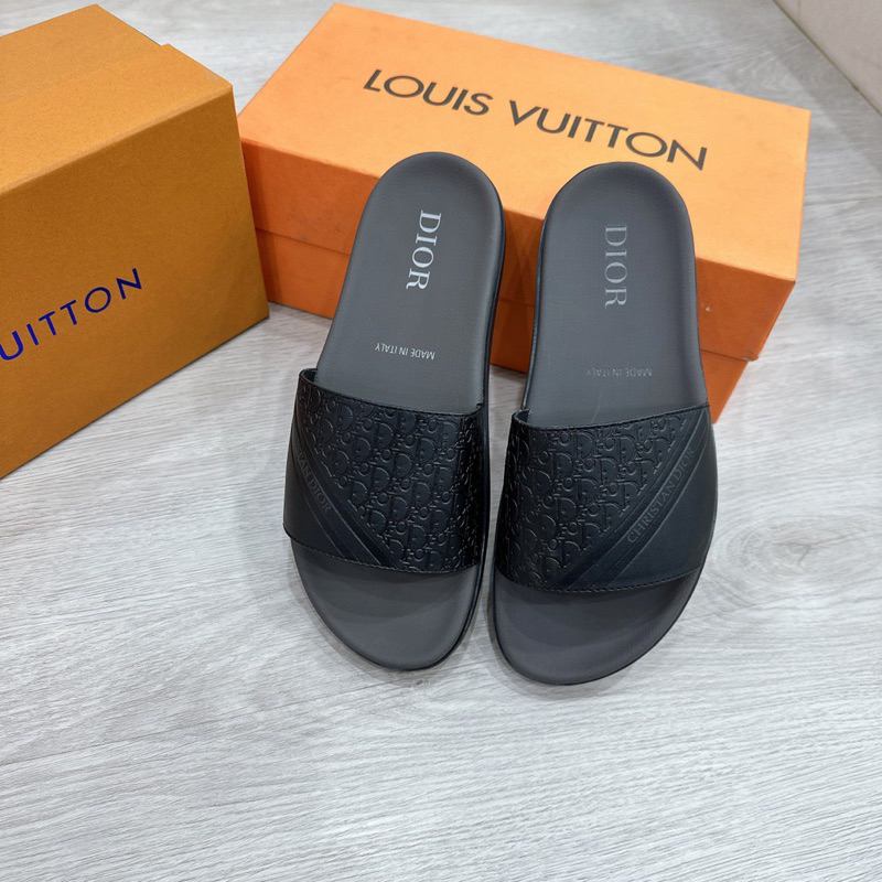 Dép lê nam D.I.O.R quai da bò đế cao su cao cấp màu đen