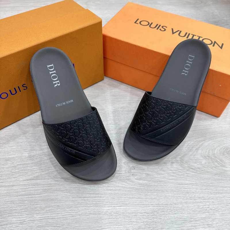 Dép lê nam D.I.O.R quai da bò đế cao su cao cấp màu đen