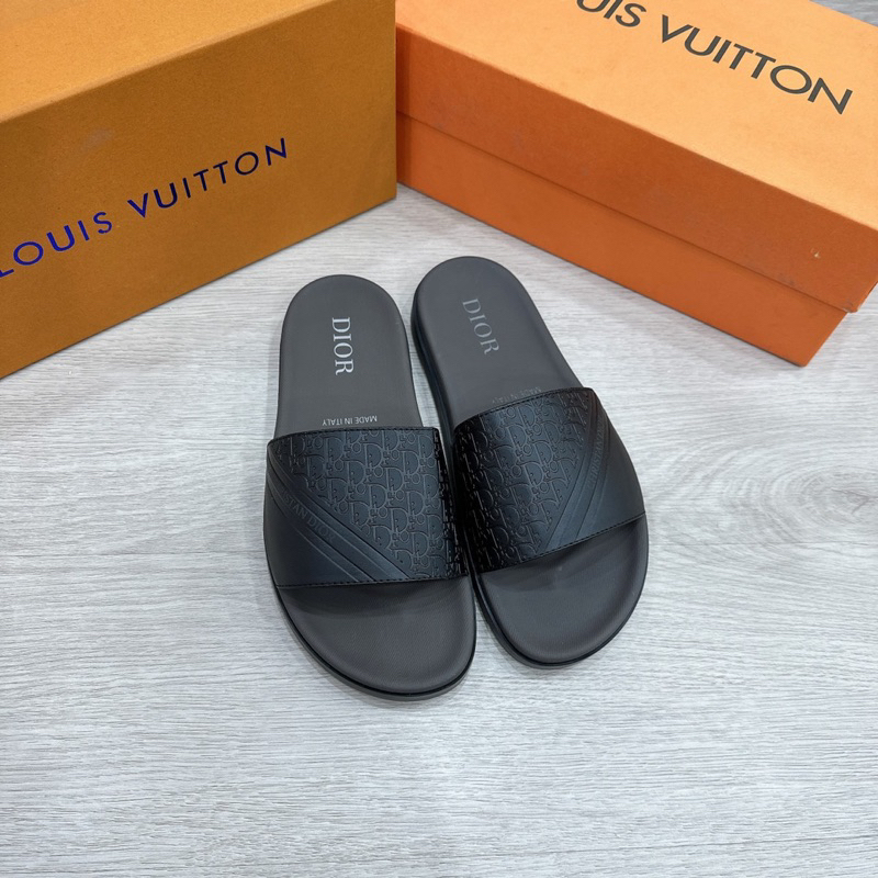 Dép lê nam D.I.O.R quai da bò đế cao su cao cấp màu đen