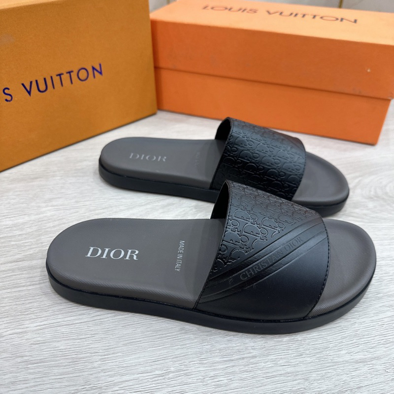 Dép lê nam D.I.O.R quai da bò đế cao su cao cấp màu đen