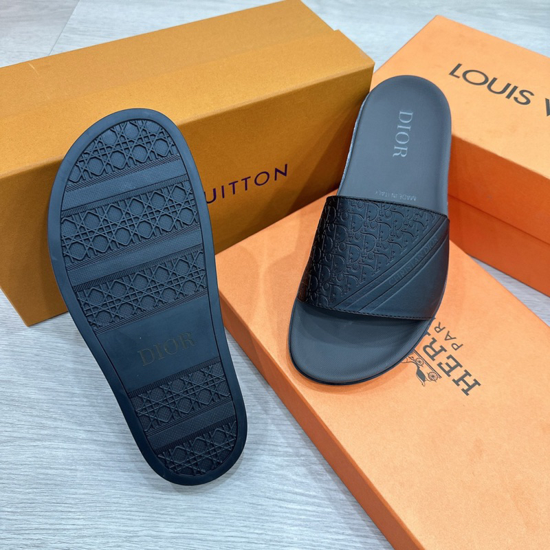 Dép lê nam D.I.O.R quai da bò đế cao su cao cấp màu đen