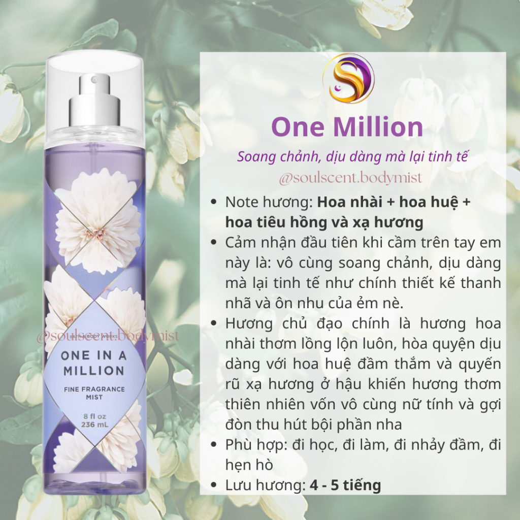 Body mist ONE MILLION xịt thơm toàn thân Bath & Body Works  | Soul Scent