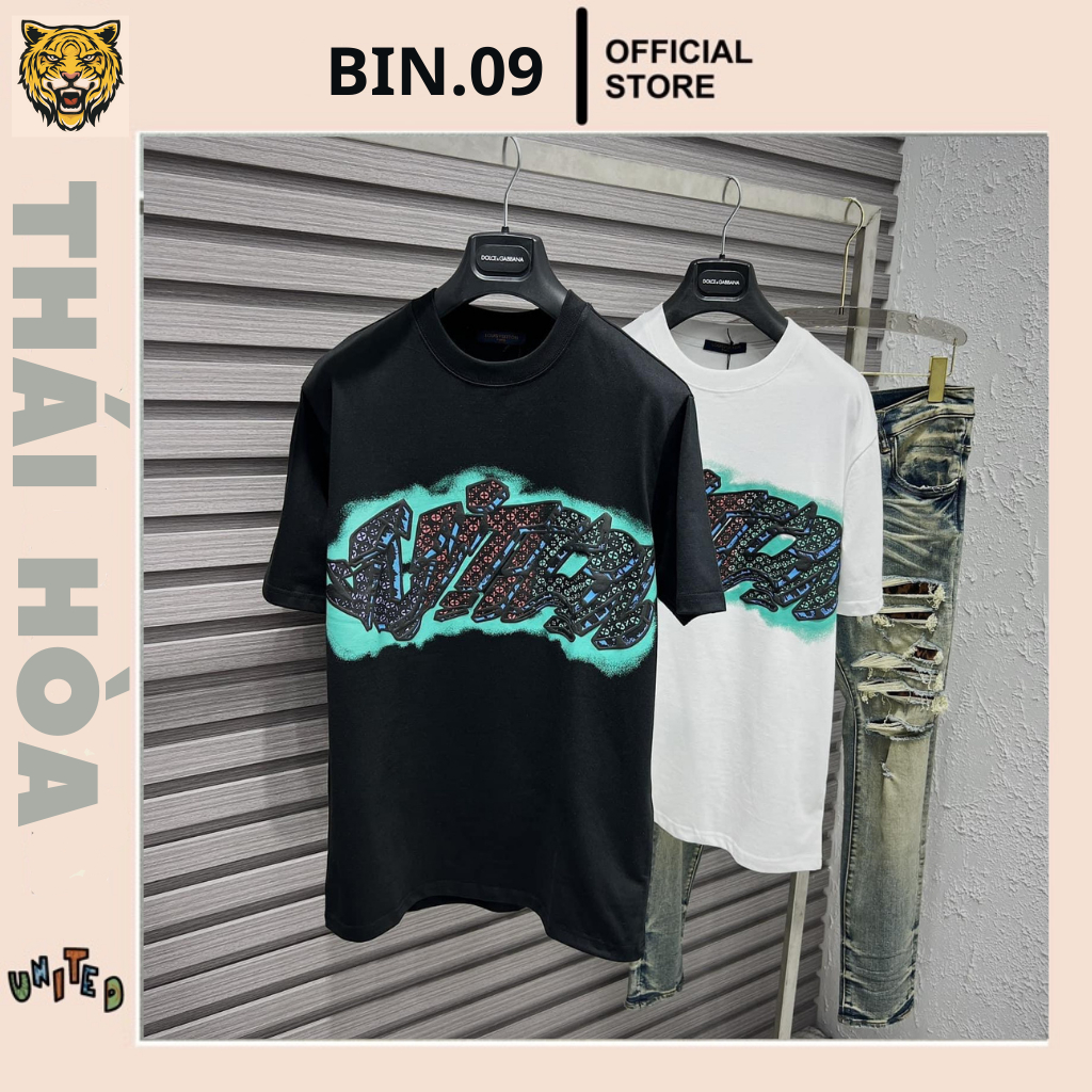 Áo Phông Nam Nữ In Chữ Eo Vì Vân Hoa Xanh Trước Ngực. Áo Cộc Tay Siêu Cấp Chất Liệu Cotton Thấm Hút Mô Hôi 2023