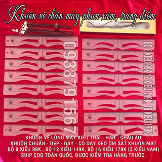 set 8 khuôn kẻ vẽ lông mày thái - châu âu