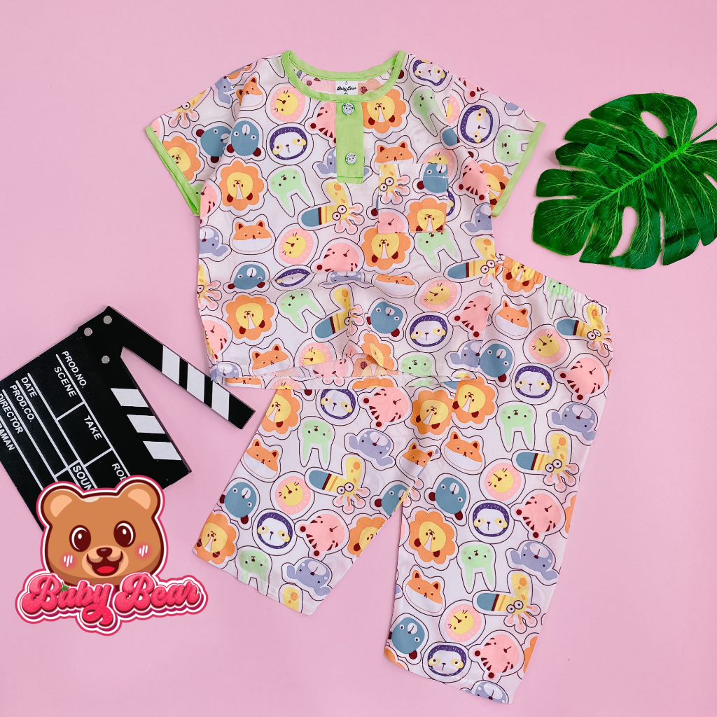 Bộ lanh bé trai tay ngắn quần dài viền màu 10-38kg babybearvn