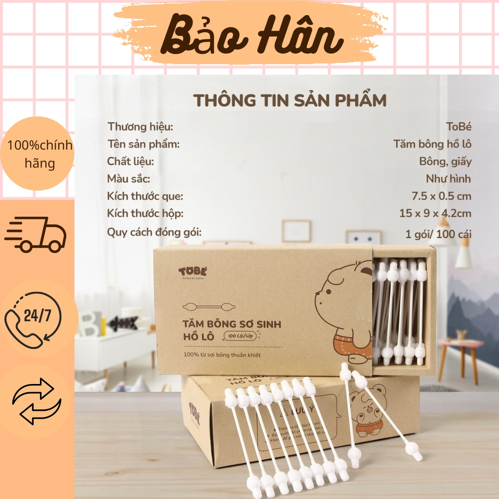 Tăm bông hồ lô To bé dành cho bé sơ sinh thiết kế đầu bông độc đáo êm mềm, thấm hút nhanh 100% từ sợi bông thuần khiết