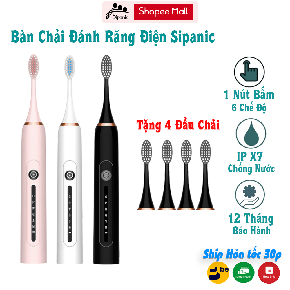 Bàn chải điện, Sipanic X7 Pro đánh răng điện tự động 6 chế độ đầu bàn chải lông mềm ngừa sâu răng