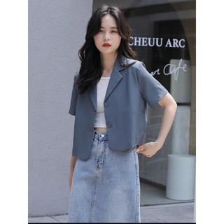 áo blazer ngắn tay trơn basic ảnh thật