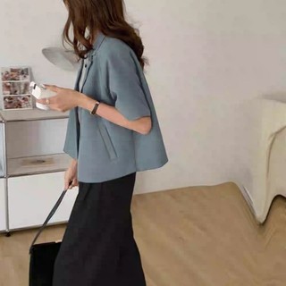 áo blazer ngắn tay trơn basic ảnh thật