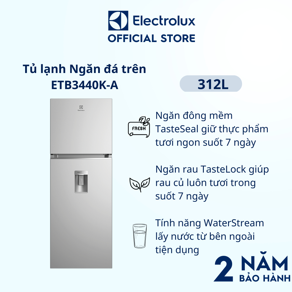 Tủ lạnh Electrolux Inverter ngăn đá trên có ngăn đông mềm 312 lít - ETB3440K-A