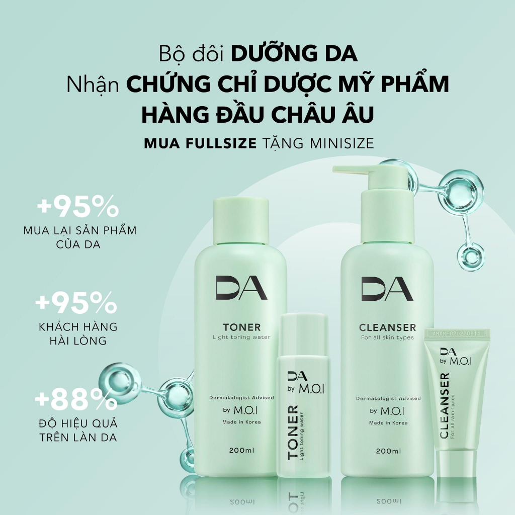 COMBO SỮA RỬA MẶT + NƯỚC THẦN TONER - DA by MOI Cosmetics HỒ NGỌC HÀ - Hàng chính hãng