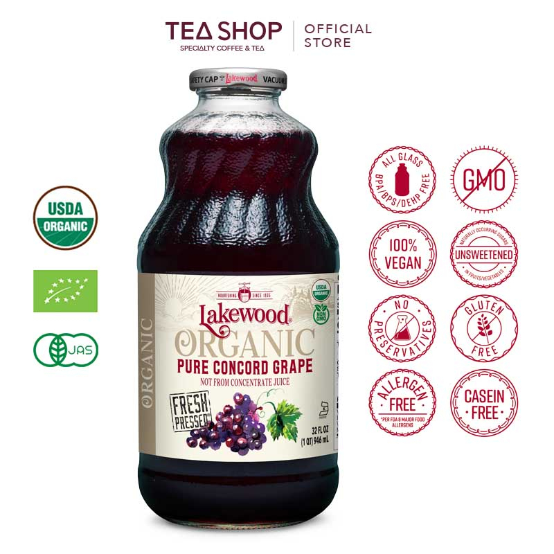 Lakewood: Nước ép nho đỏ hữu cơ nguyên chất - Chai 946ml