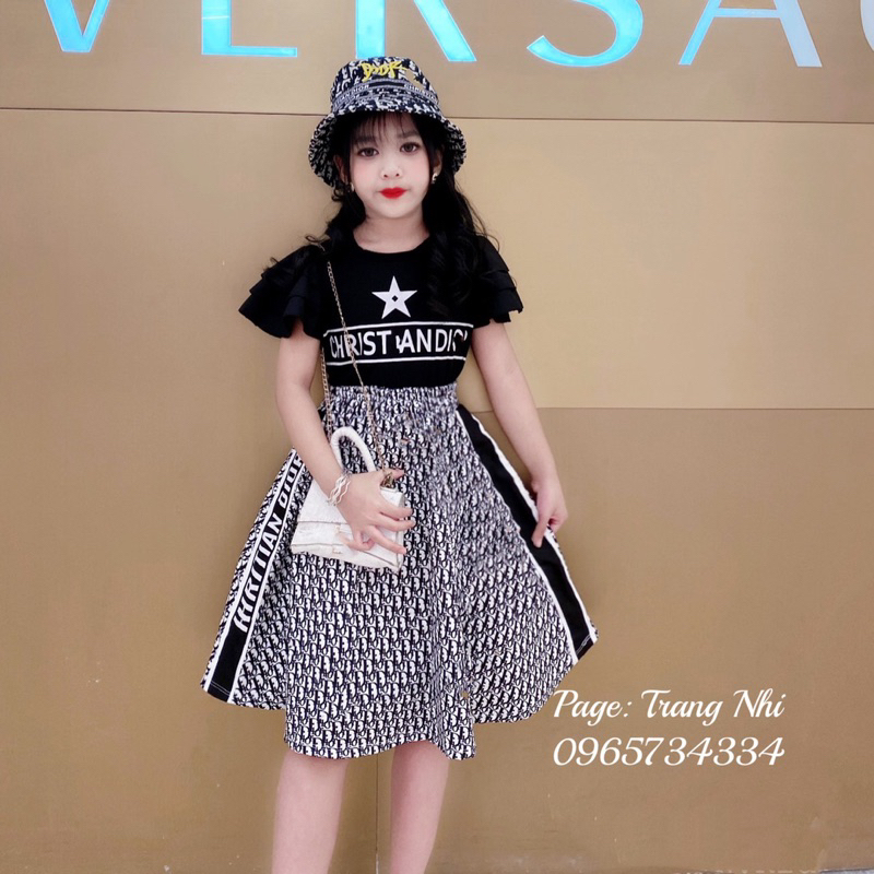 Set áo  thun tay bèo cánh tiên + chân váy kaki doir sang chảnh diện hè cho bé gái size đại 17kg-41kg