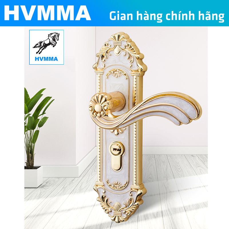 Bộ Khóa cửa tay nắm Tân cổ điển HVMMA (Vân đá, Mạ vàng) cho Biệt thự, Khách sạn