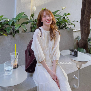 Set áo babydoll voan kèm chân váy dài phong cách vintage Hàn Quốc