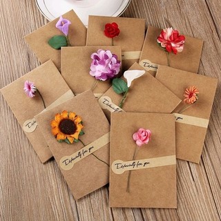 Thiệp Giấy Trang Trí Hoa Thủ Công, Thiệp Handmade Giấy Kraft Vintage