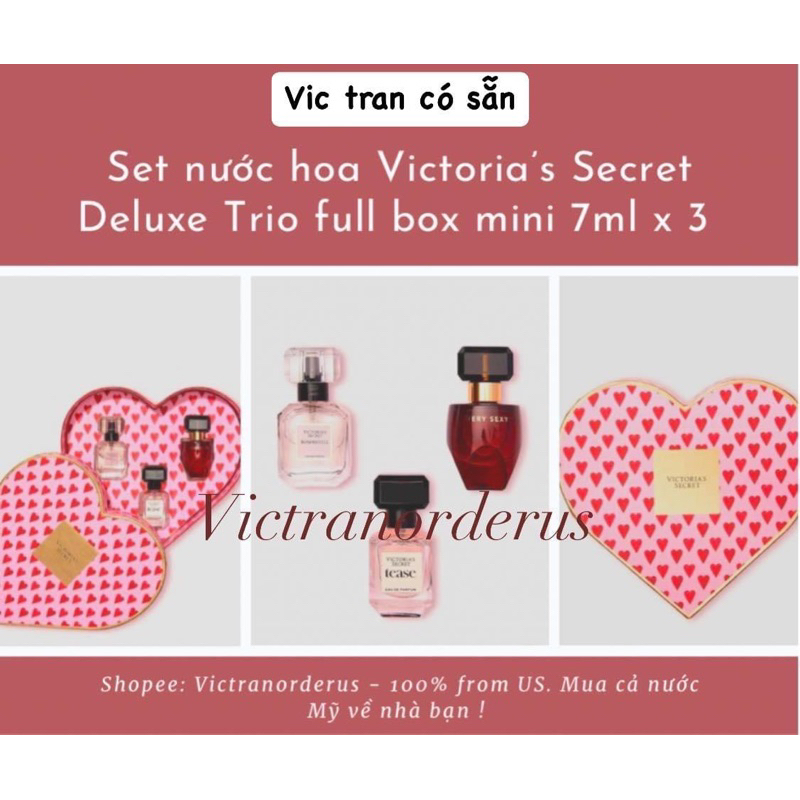Set nước hoa trái tim VICTORIA’S SECRET TRIO 3 mùi best selller của hãng full box