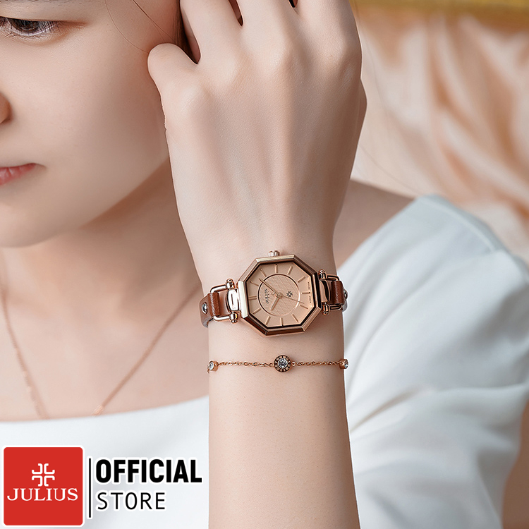 Đồng hồ nữ dây da Julius JA-750 nâu [Julius Official]