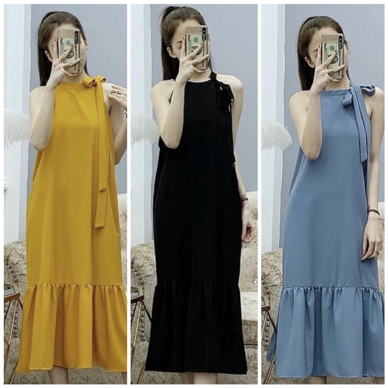 Đầm váy yếm nơ vai 3 màu (kèm hình thật)