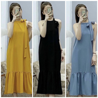 Đầm váy yếm nơ vai 3 màu