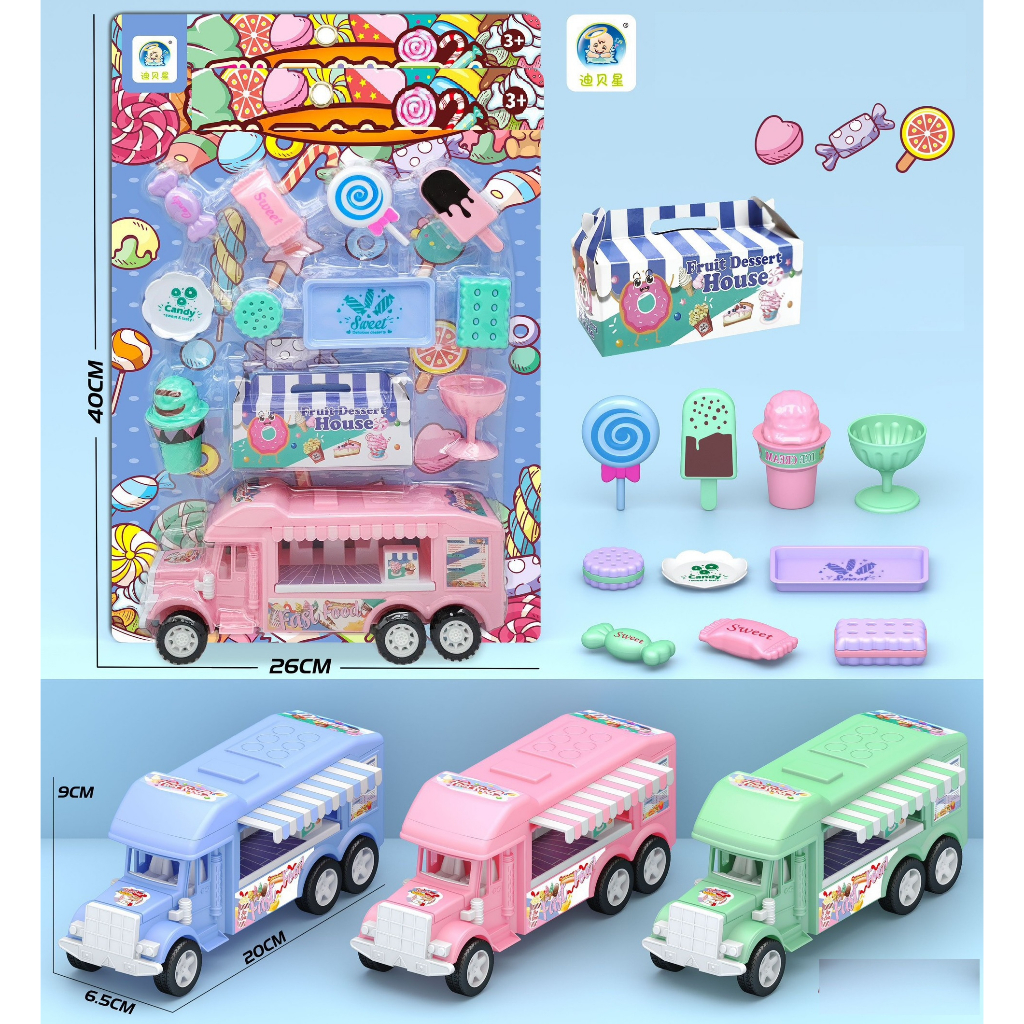Vĩ đồ chơi xe kem hươu cao cổ / xe bán kem kẹo bánh kèm bàn ghế có 3 màu đáng yêu để chọn lựa