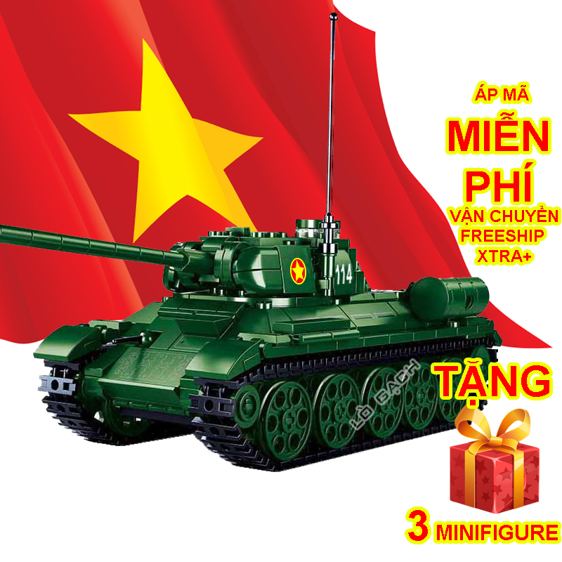 Bộ xếp hình Xe tăng T34 số hiệu 114 Quân đội Nhân dân Việt Nam 497 chi tiết