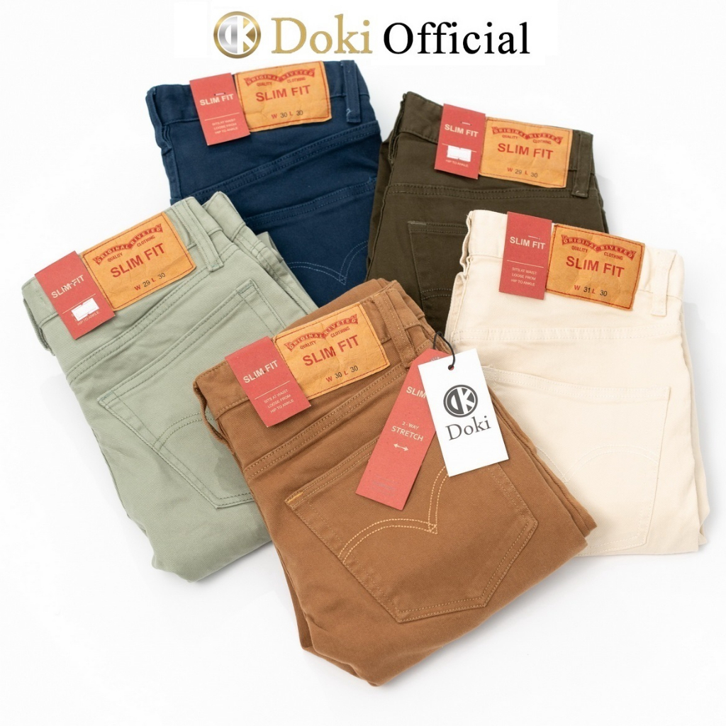 Quần Kaki Jean - Doki cao cấp co giãn 4 chiều, quần kaki nam màu bò trơn dáng ôm chất vải dầy dặn mềm mịn