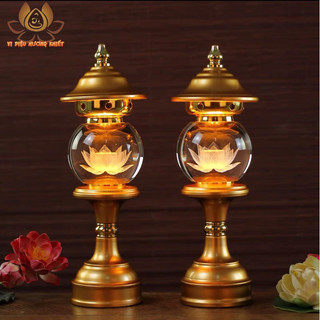 Cặp 2 cây đèn led hoa sen pha lê thờ cúng trang trí