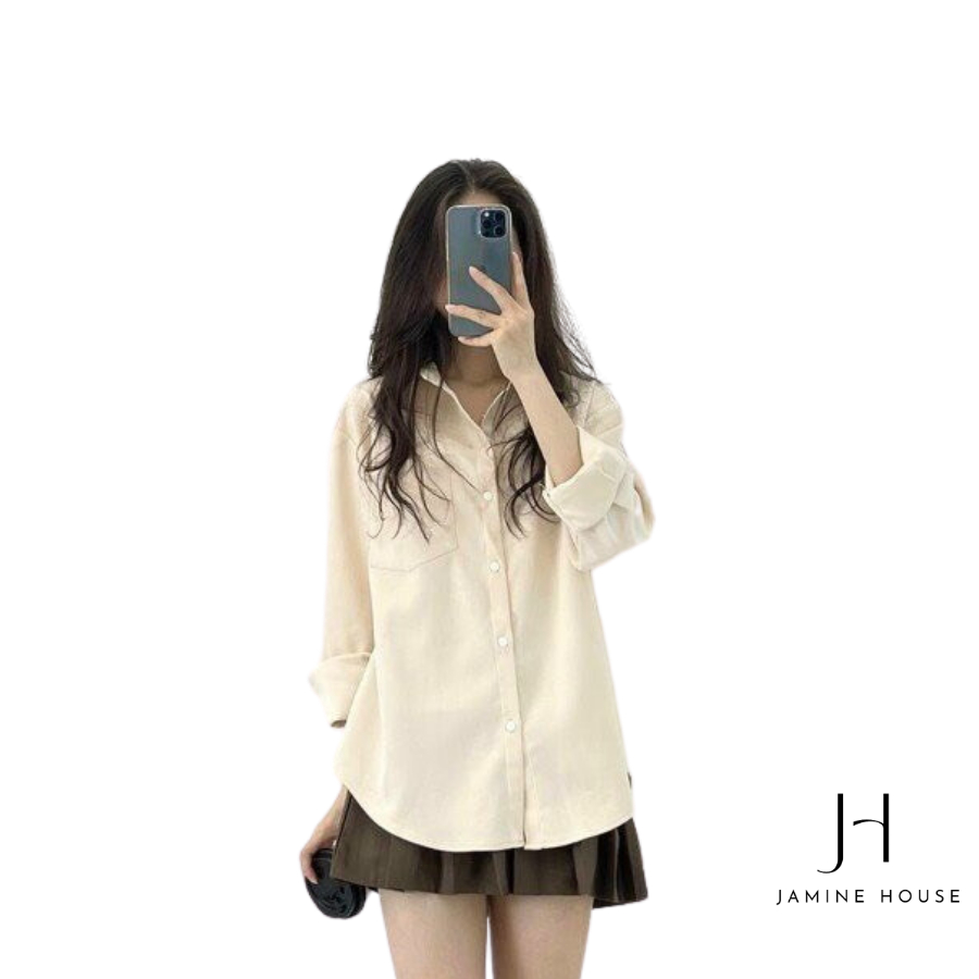 Áo Sơ Mi Nhung Tăm JAMINE HOUSE Dài Tay có 6 MÀU Trơn Ulzzang Unisex