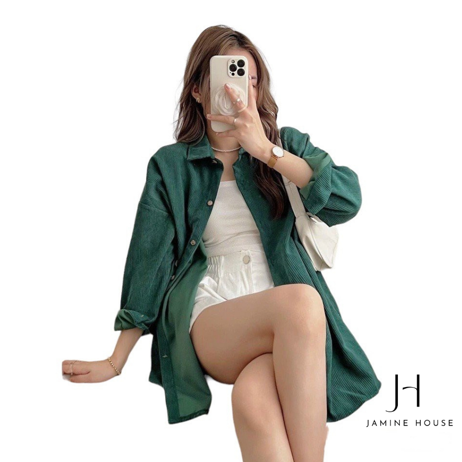 Áo Sơ Mi Nhung Tăm JAMINE HOUSE Dài Tay có 6 MÀU Trơn Ulzzang Unisex