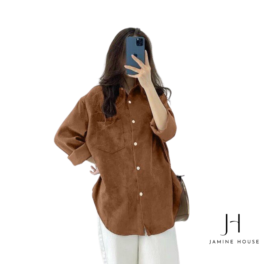 Áo Sơ Mi Nhung Tăm JAMINE HOUSE Dài Tay có 6 MÀU Trơn Ulzzang Unisex