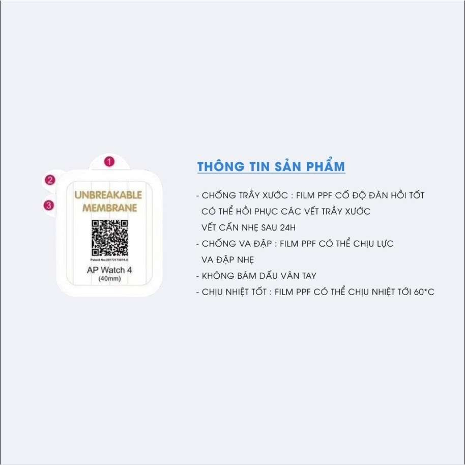 Miếng dán dẻo skin PPF Apple Watch phục hồi trầy xước size 38 40 42 44 41 45mm Kmobile.Store