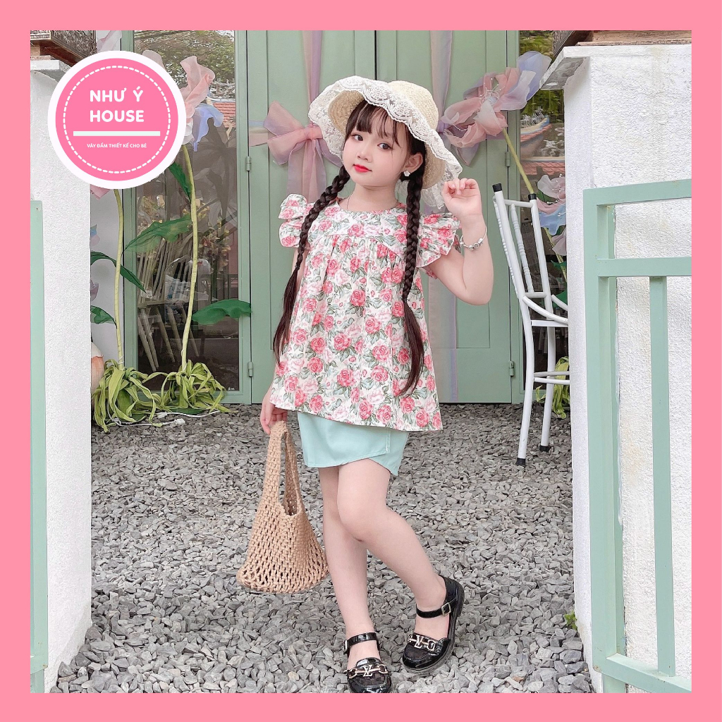 Sét bộ  đi học cho bé gái 8-32kg👘👘NHƯ Ý HOUSE'S-bộ quần áo cho bé,quà tặng sinh nhật,đi chơi -Set bộ áo hoa quần giả váy