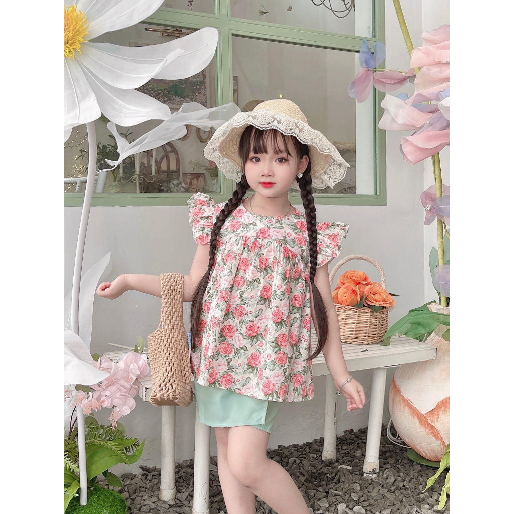 Sét bộ  đi học cho bé gái 8-32kg👘👘NHƯ Ý HOUSE'S-bộ quần áo cho bé,quà tặng sinh nhật,đi chơi -Set bộ áo hoa quần giả váy