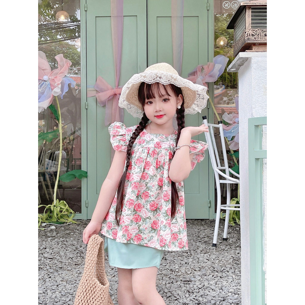 Sét bộ  đi học cho bé gái 8-32kg👘👘NHƯ Ý HOUSE'S-bộ quần áo cho bé,quà tặng sinh nhật,đi chơi -Set bộ áo hoa quần giả váy